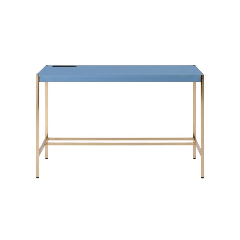 Contemporary Navy Blue And Gold Finish Writing Desk With Mdf And Metal