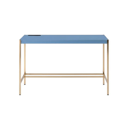 Contemporary Navy Blue And Gold Finish Writing Desk With Mdf And Metal