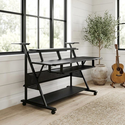 Black Industrial Office Desk With Metal And Mdf Finish