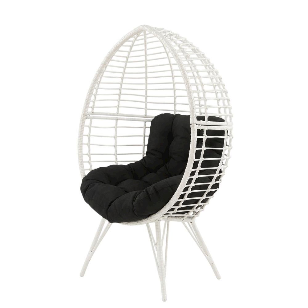 Black Patio Lounge Chair With Wicker Accents For Outdoor Comfort