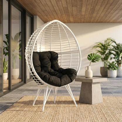Black Patio Lounge Chair With Wicker Accents For Outdoor Comfort