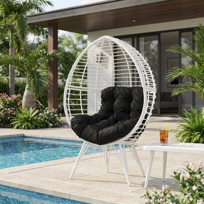 Black Patio Lounge Chair With Wicker Accents For Outdoor Comfort