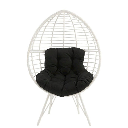 Black Patio Lounge Chair With Wicker Accents For Outdoor Comfort