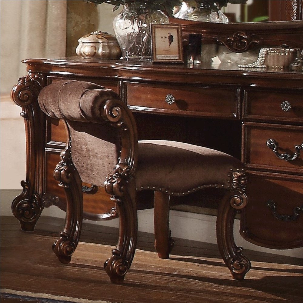 Vendome Vanity Stool, Fabric & Cherry