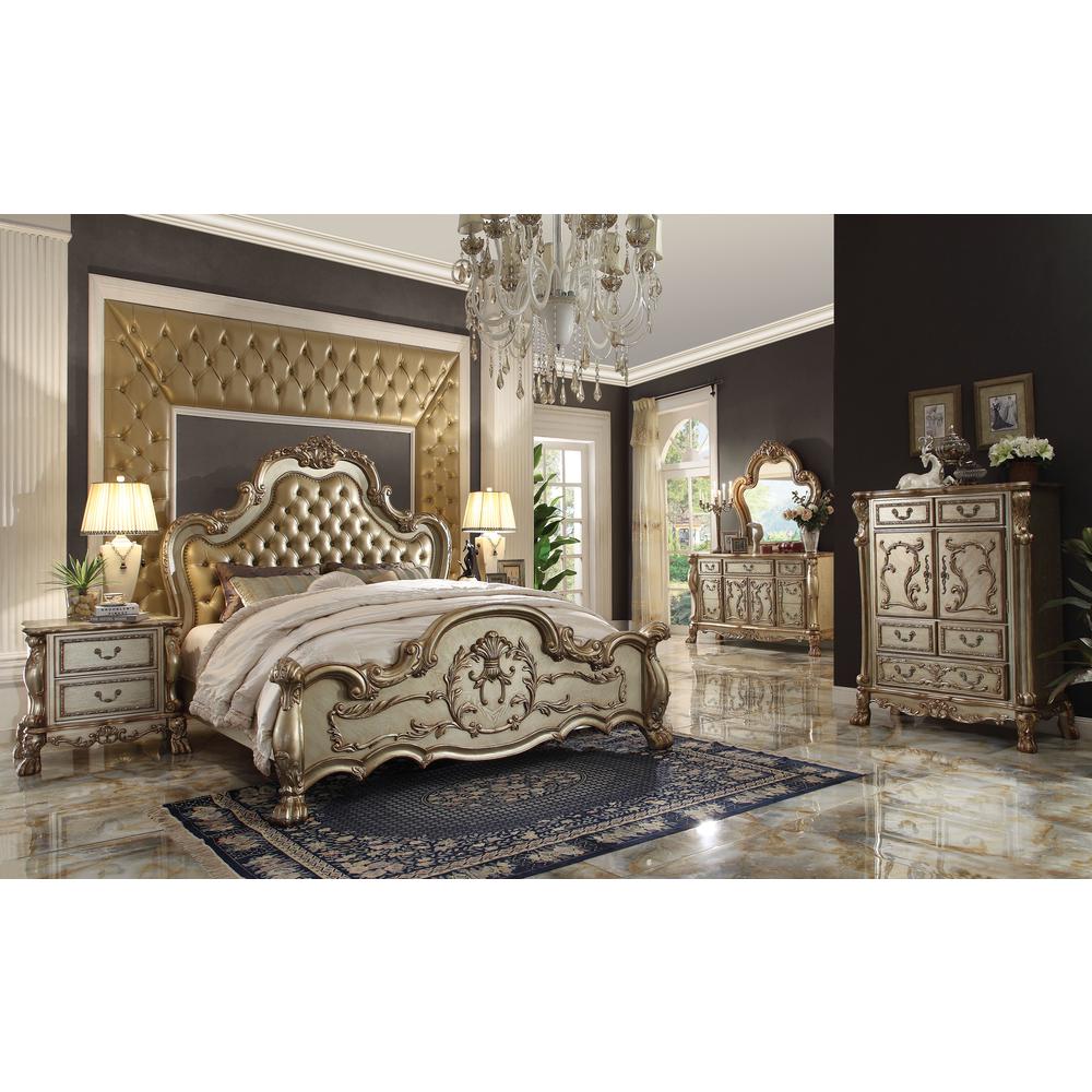 Dresden Nightstand, Gold Patina & Bone