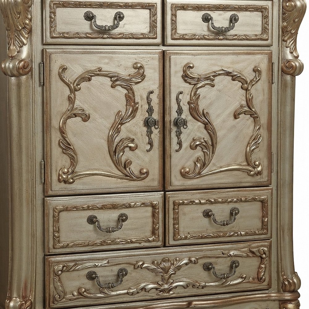 Wood and Poly Resin Nightstand with 2 Drawers, Bedside Table, Gold Patina & Bone