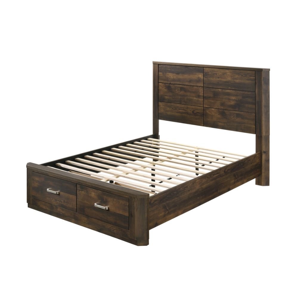 Elettra Queen Bed w/Storage, Rustic Walnut
