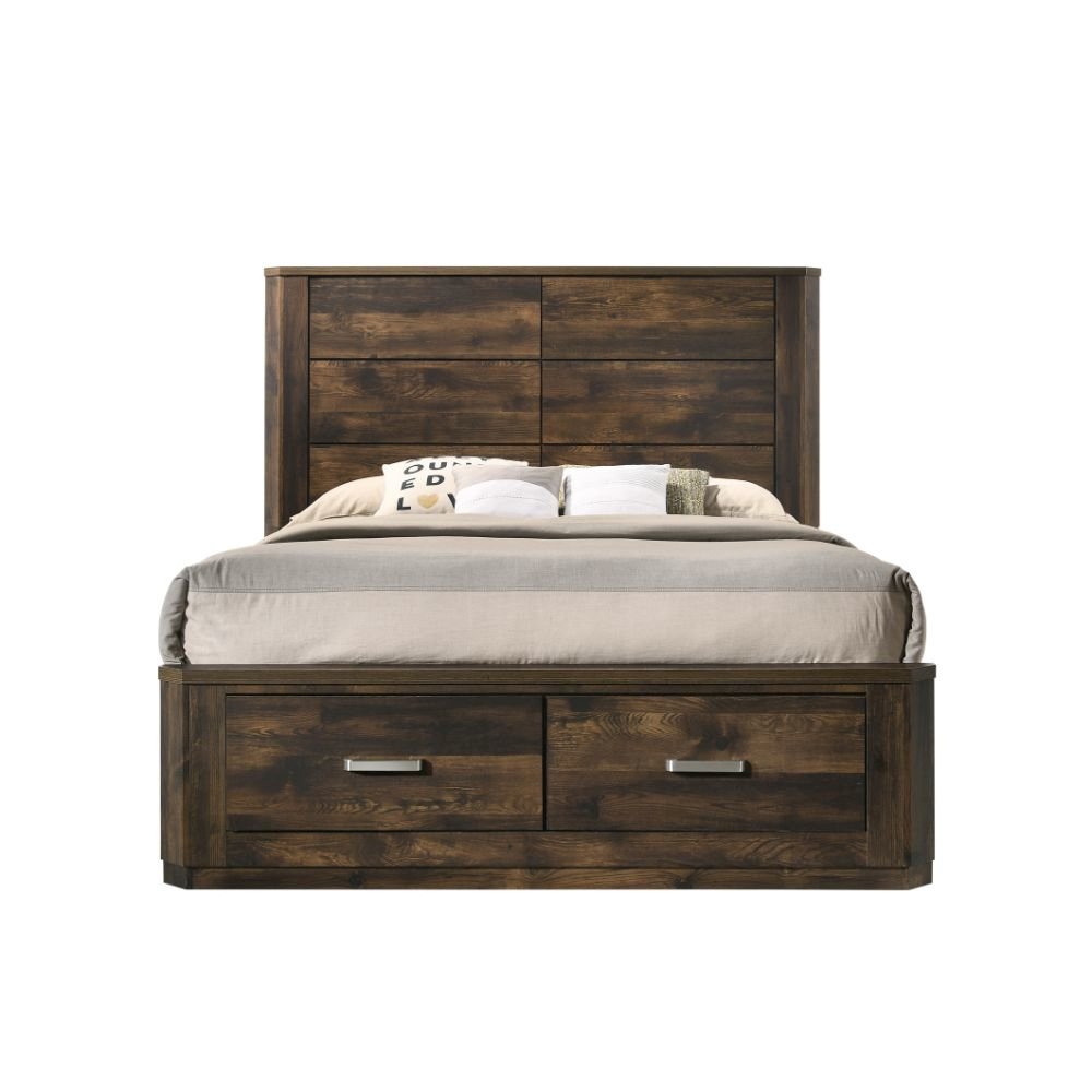 Elettra Queen Bed w/Storage, Rustic Walnut