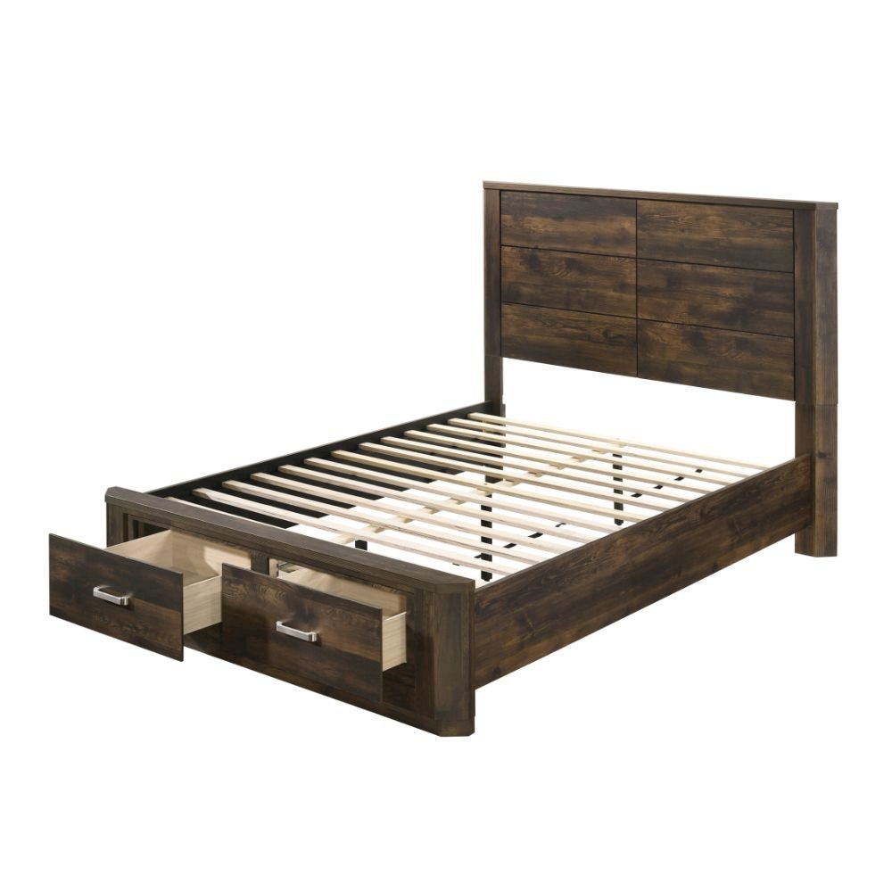 Elettra Queen Bed w/Storage, Rustic Walnut