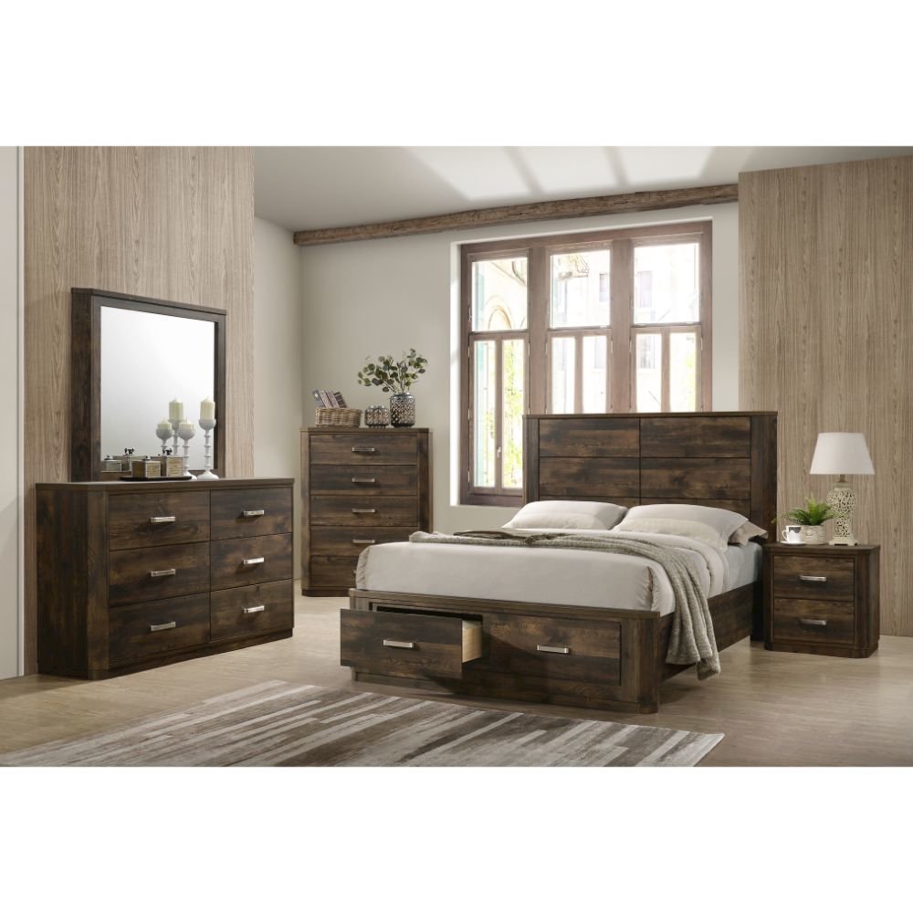 Elettra Queen Bed w/Storage, Rustic Walnut