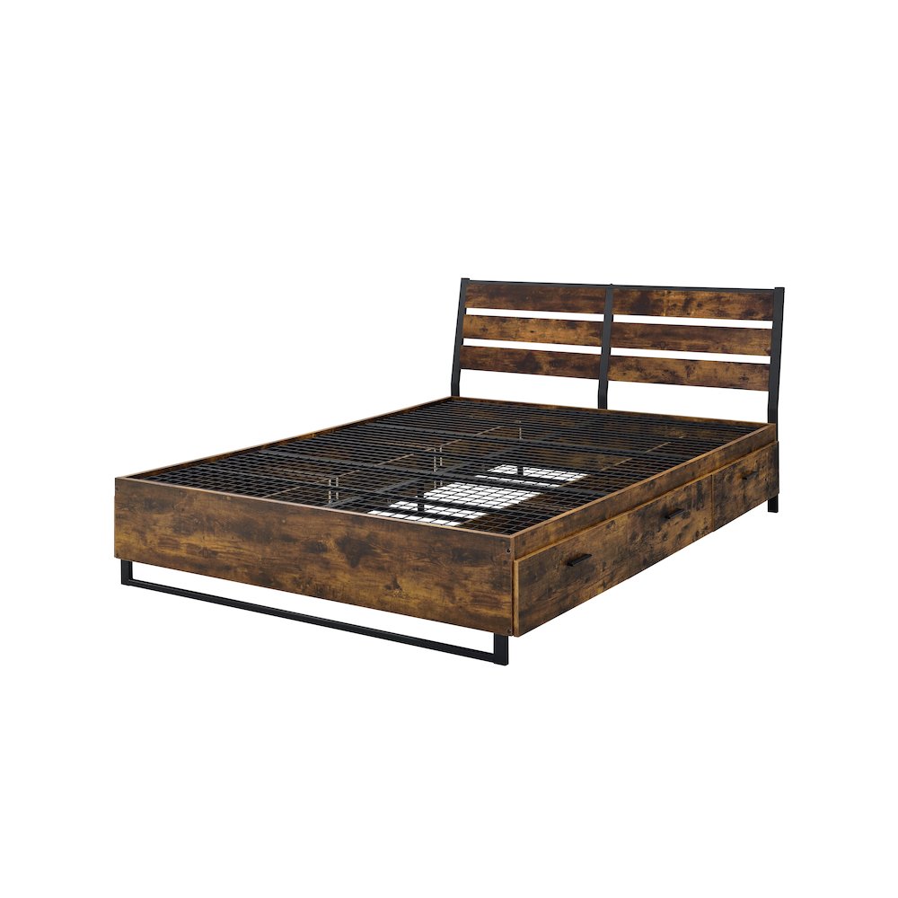 Juvanth Eastern King Bed w/Storage, Rustic Oak & Black