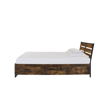 Juvanth Eastern King Bed w/Storage, Rustic Oak & Black