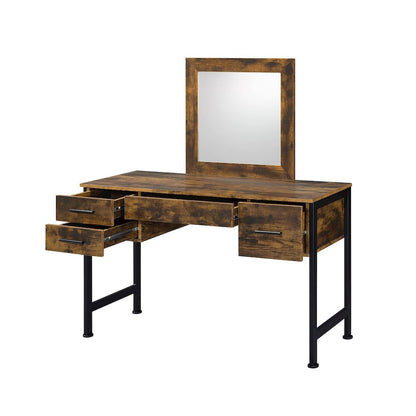 Juvanth Vanity Desk & Mirror, Rustic Oak & Black