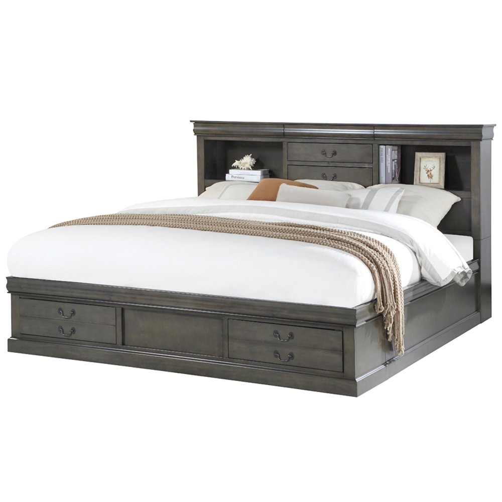 Louis Philippe III Queen Bed w/Storage, Dark Gray