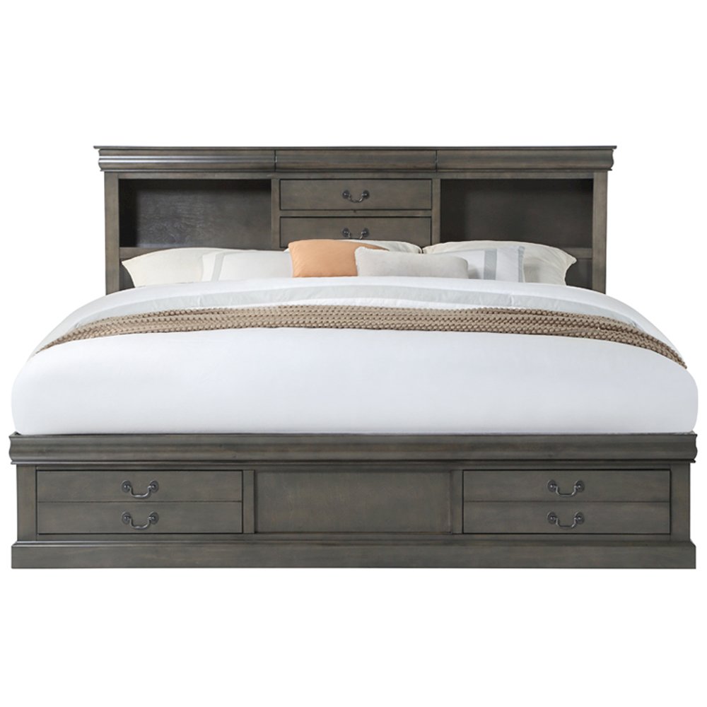 Louis Philippe III Queen Bed w/Storage, Dark Gray