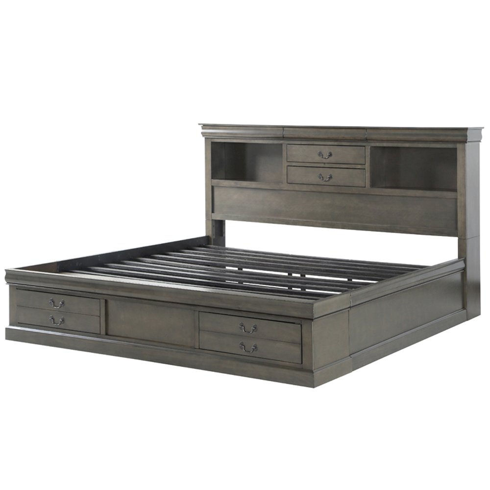 Louis Philippe III Queen Bed w/Storage, Dark Gray