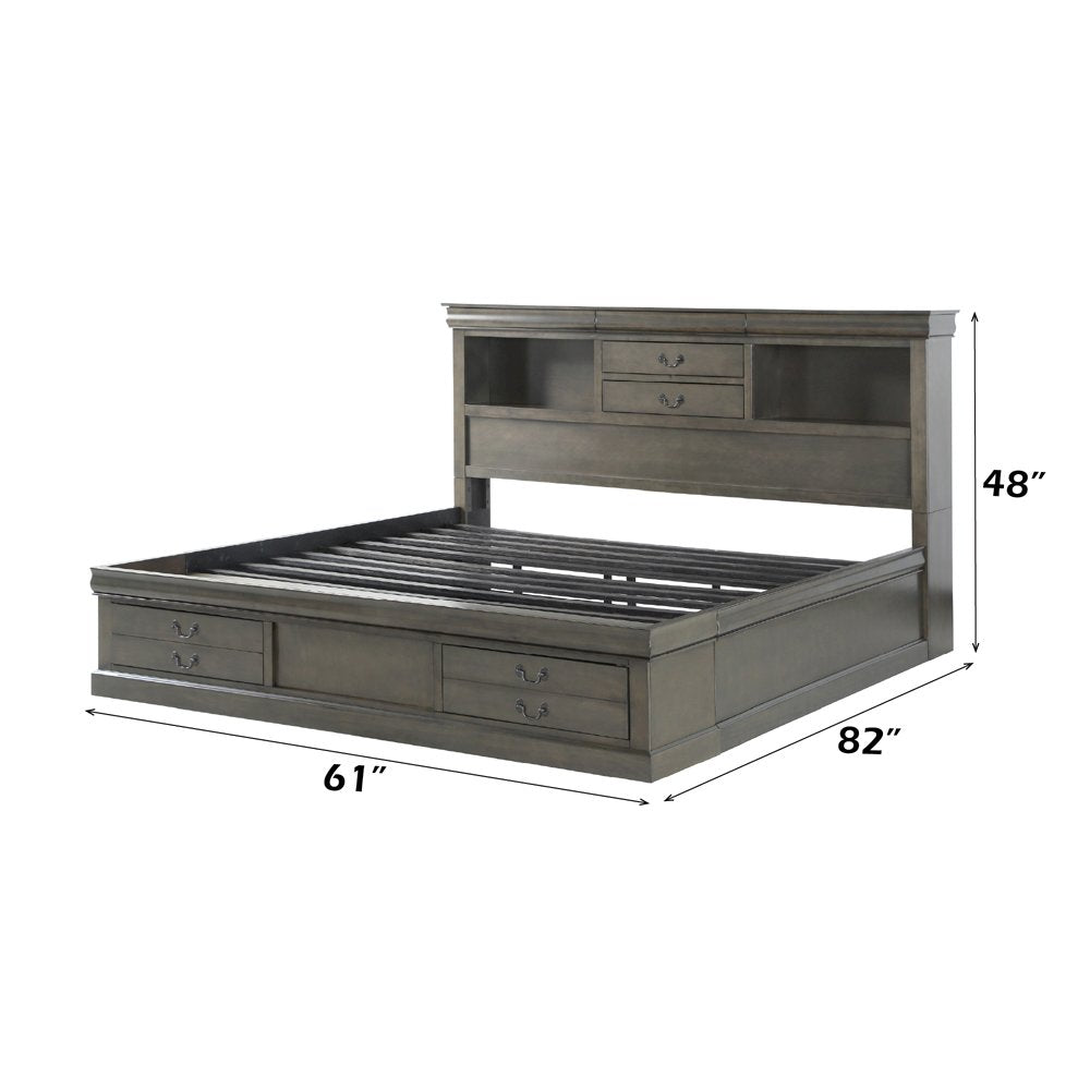 Louis Philippe III Queen Bed w/Storage, Dark Gray