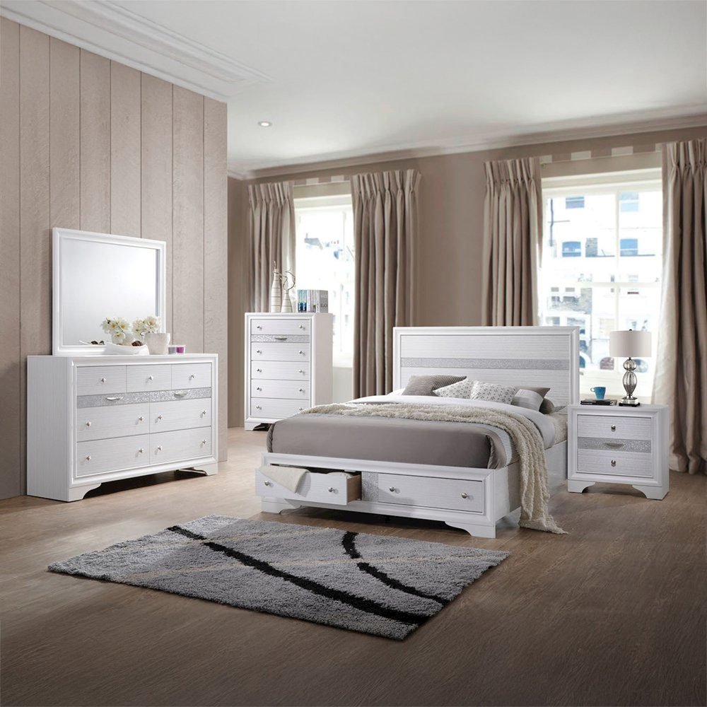 Naima Eastern King Bed w/Storage, White