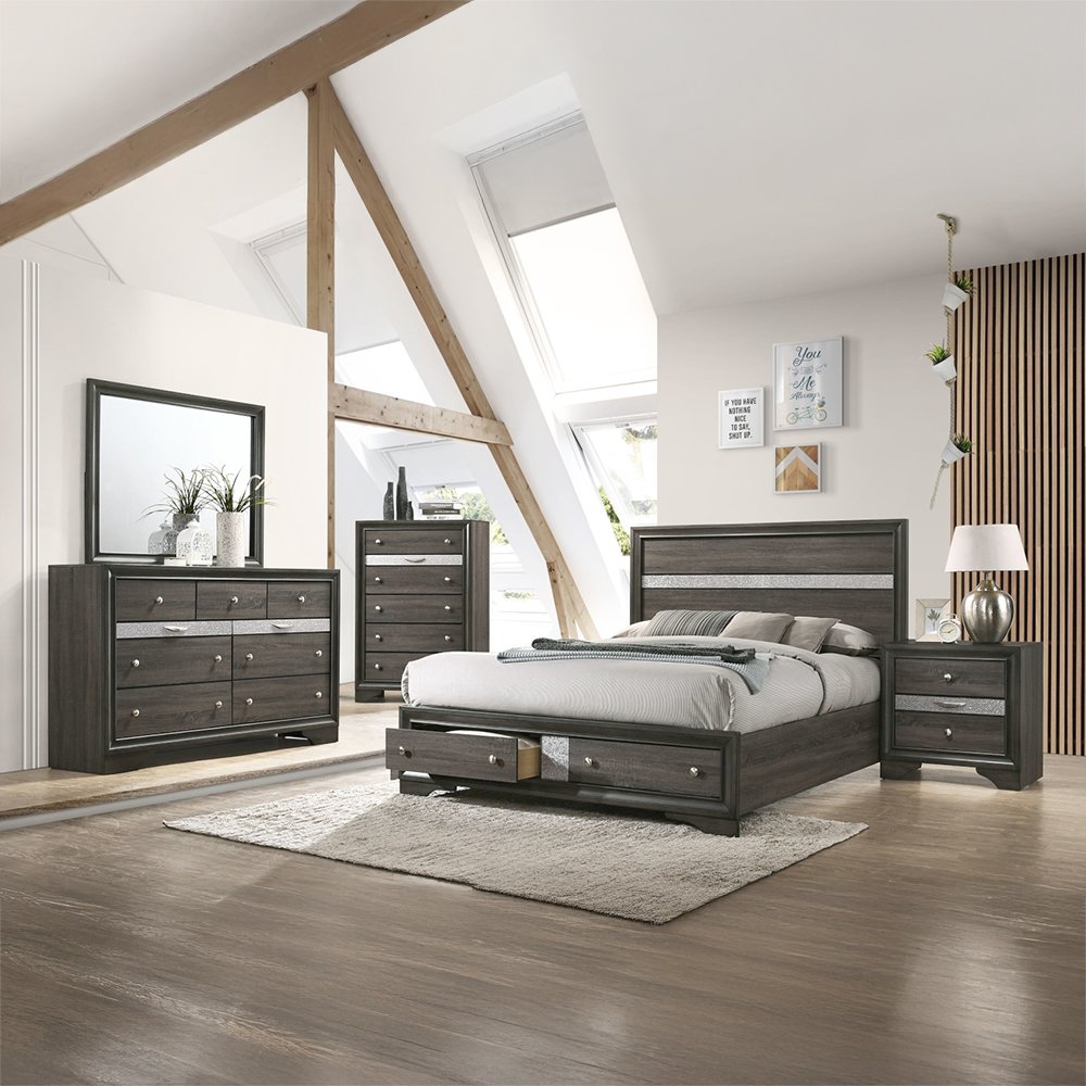Naima Eastern King Bed w/Storage, Gray