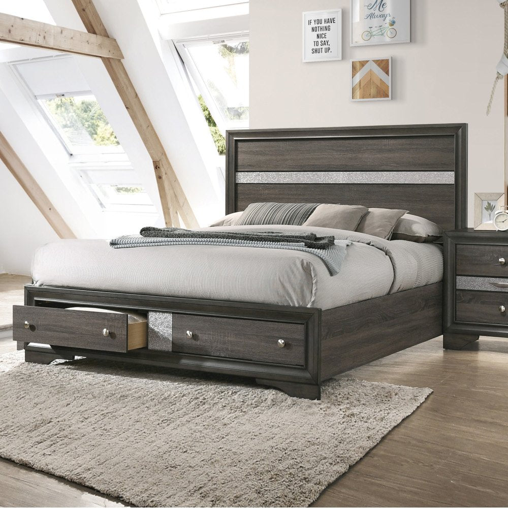 Naima Queen Bed w/Storage, Gray