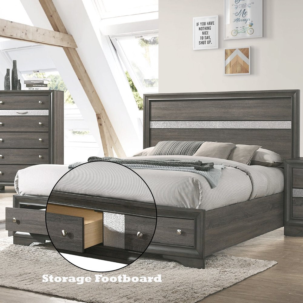 Naima Queen Bed w/Storage, Gray