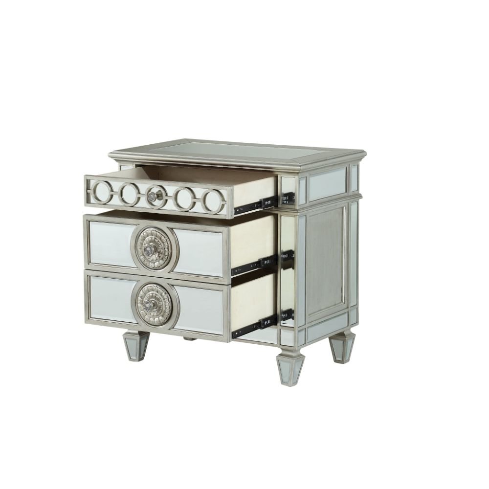 Varian Nightstand, Mirrored & Silver