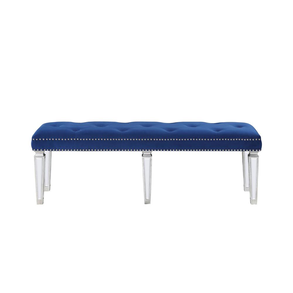 Varian Bench, Blue Velvet, Mirrored & Silver