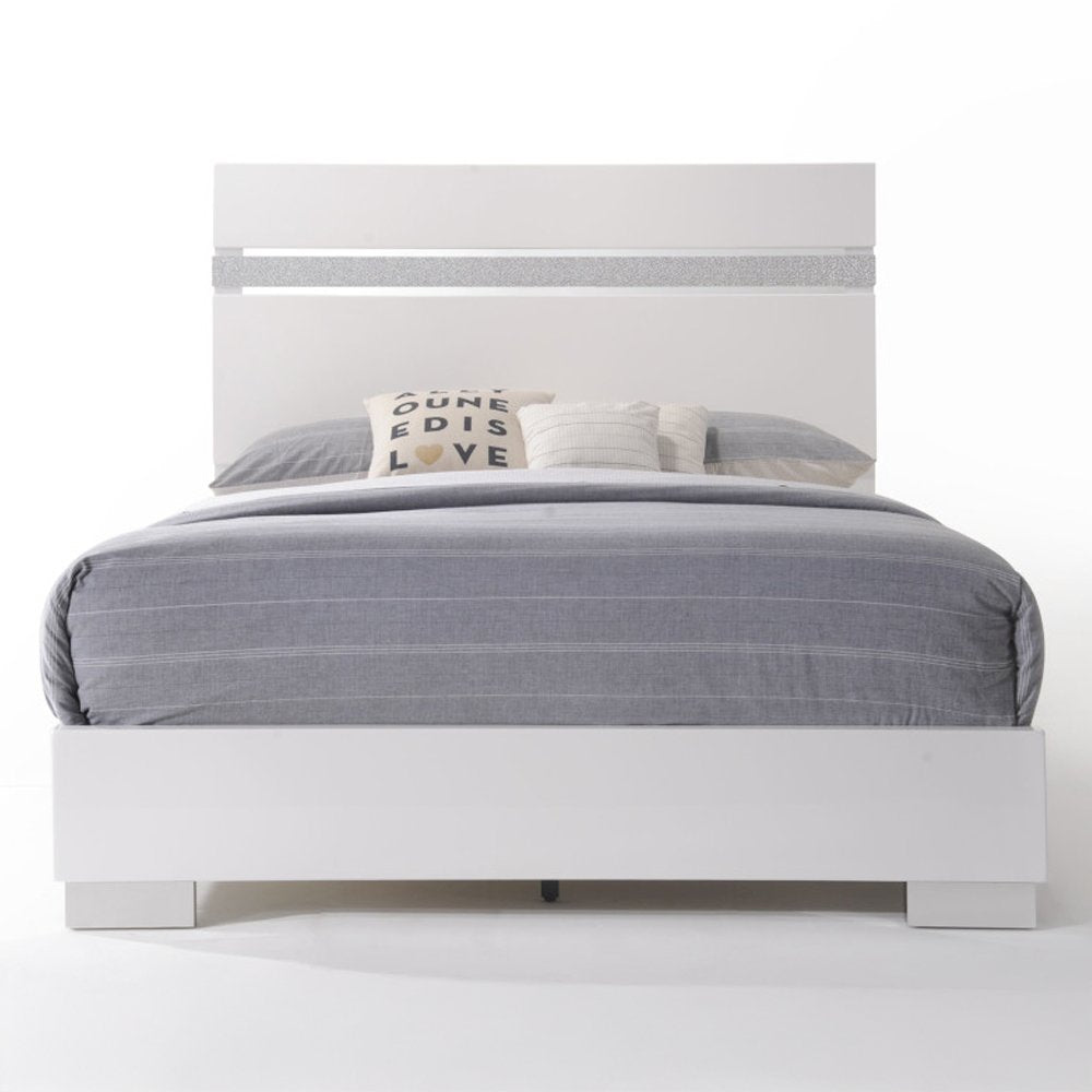 Naima II Eastern King Bed, White High Gloss