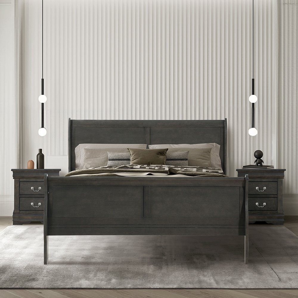 Louis Philippe Eastern King Bed, Dark Gray