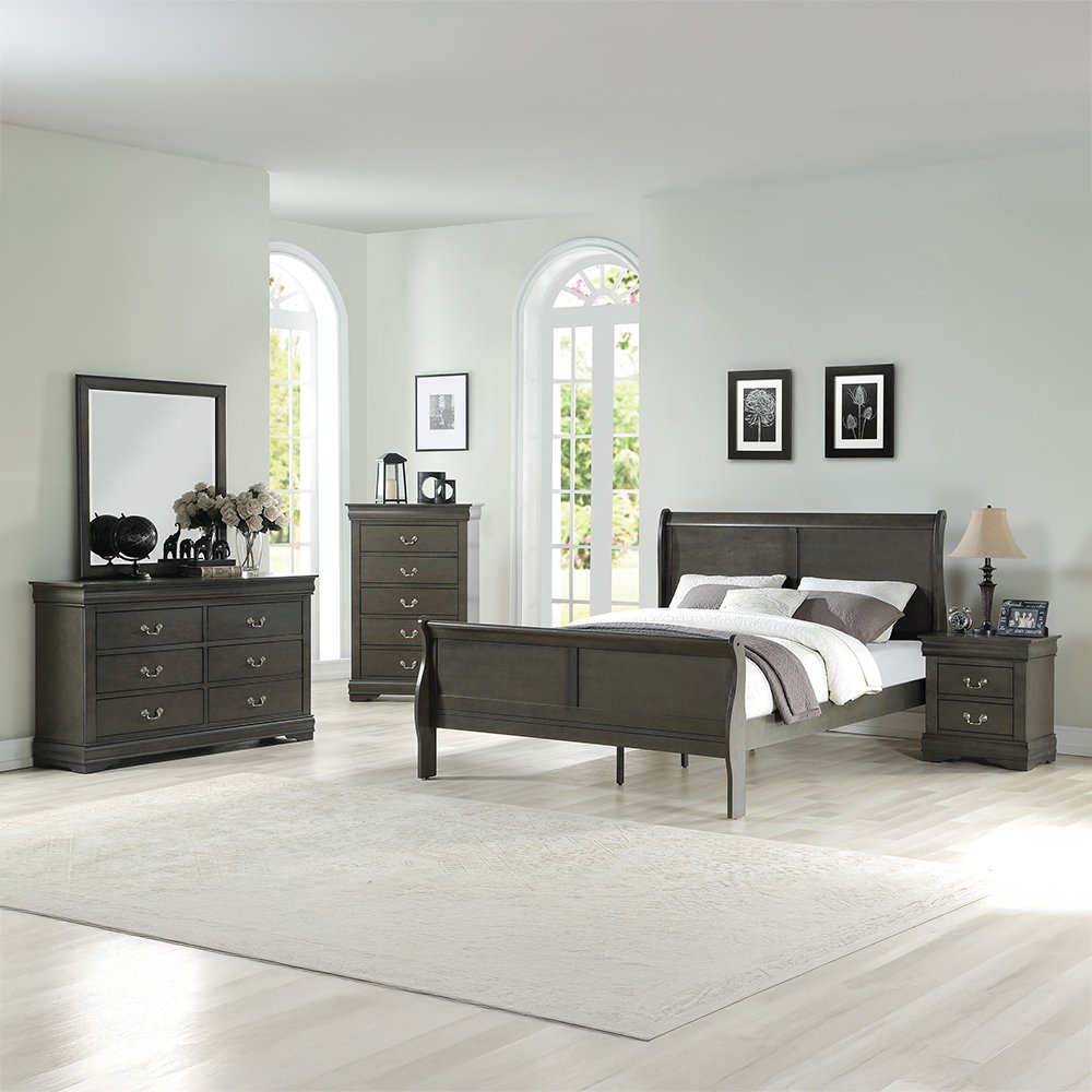 Louis Philippe Eastern King Bed, Dark Gray
