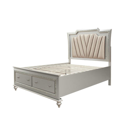 Kaitlyn Queen Bed w/Storage & LED, Leatherette & Champagne