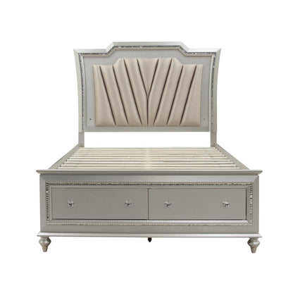 Kaitlyn Queen Bed w/Storage & LED, Leatherette & Champagne