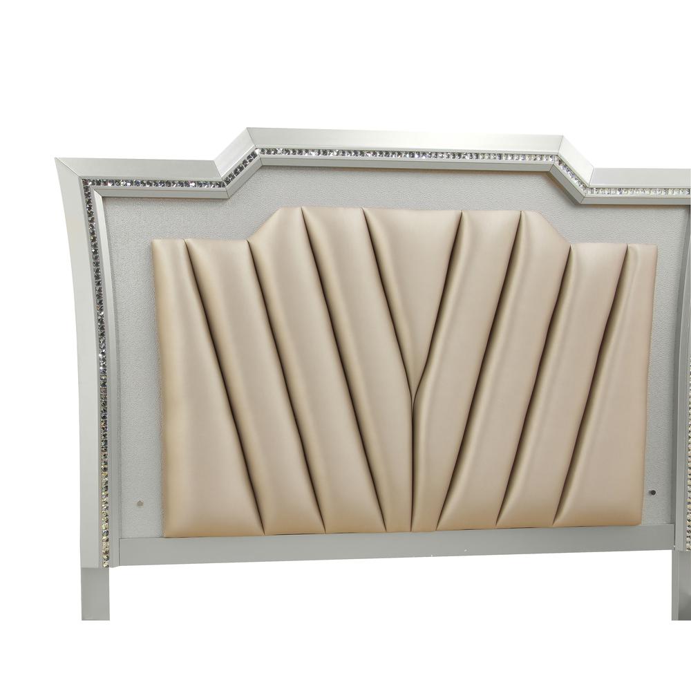 Kaitlyn Queen Bed w/Storage & LED, Leatherette & Champagne