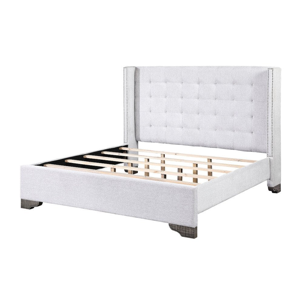 Artesia Queen Bed, Tan Fabric & Salvaged Natural