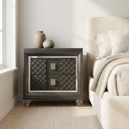 Metallic Gray Nightstand with Modern Glam and Contemporary Style
