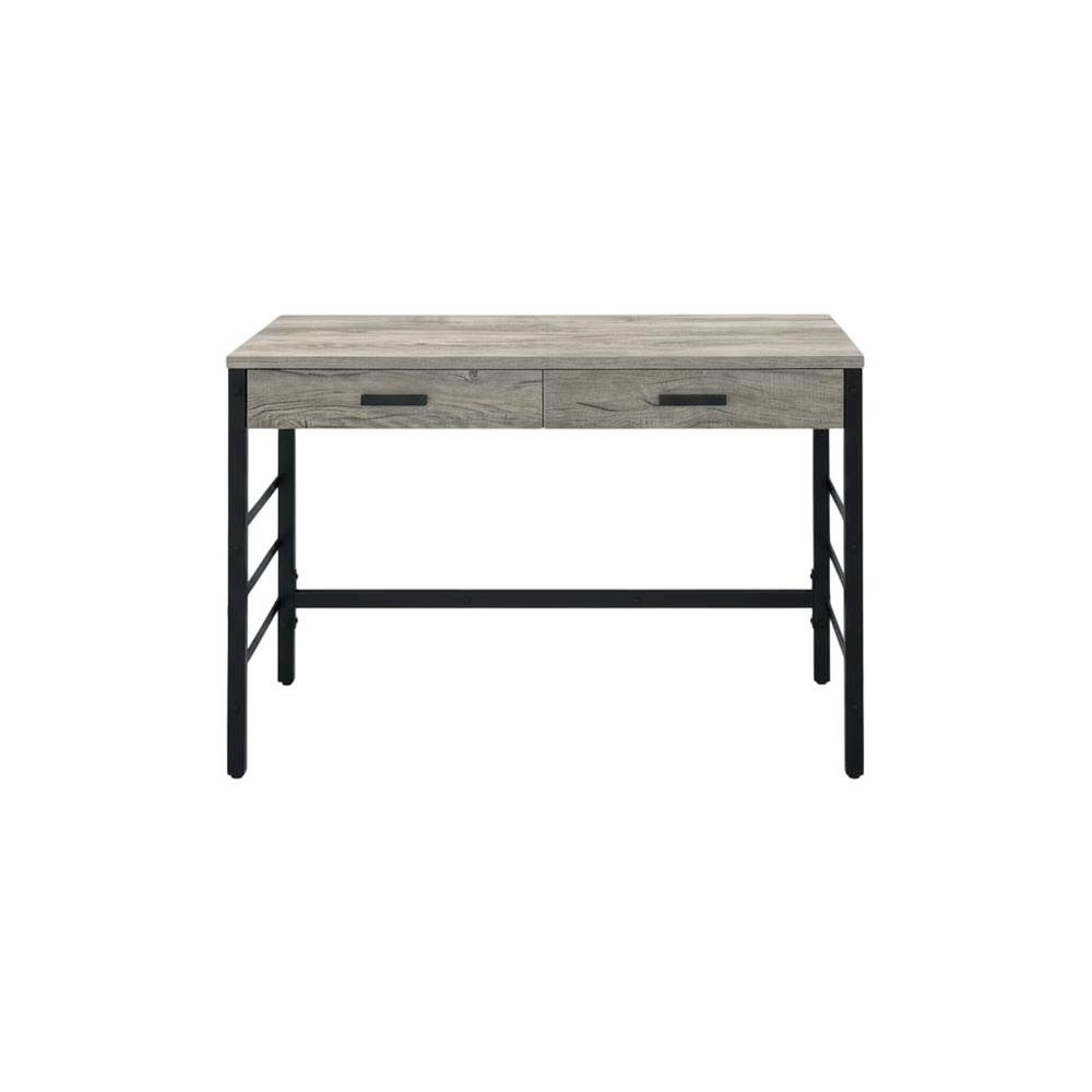 Light Weathered Oak And Black Finish Office Desk With Built-In Usb Port