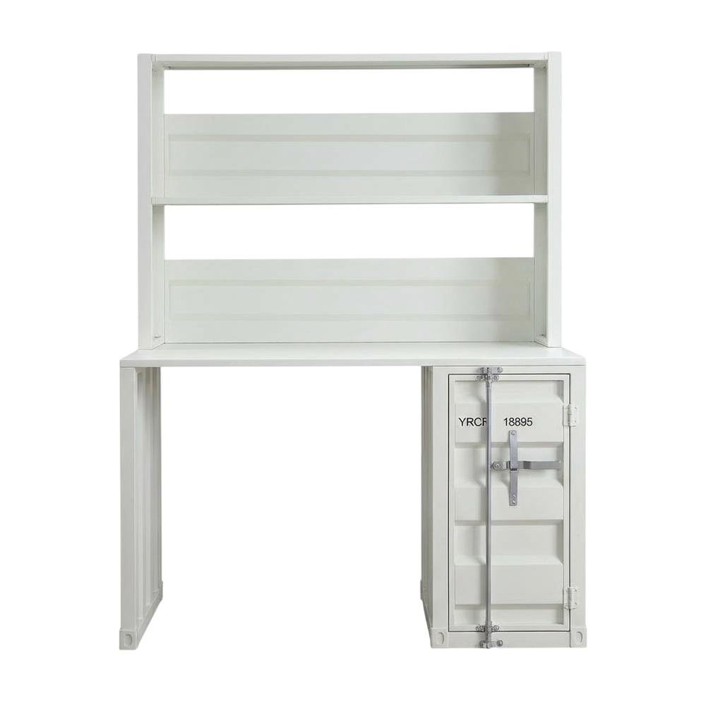 White Cargo Desk With Hutch For Organized Workspace, Sturdy Construction
