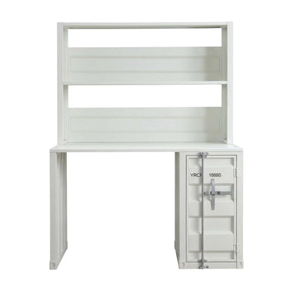 White Cargo Desk With Hutch For Organized Workspace, Sturdy Construction