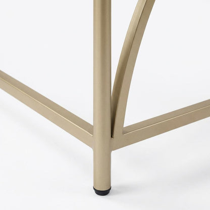 White High Gloss And Gold Office Desk With Metal Frame And Spacious Surface