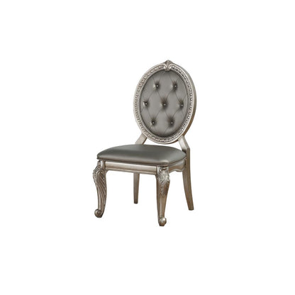 Northville Side Chair (Set-2), Leatherette & Antique Silver