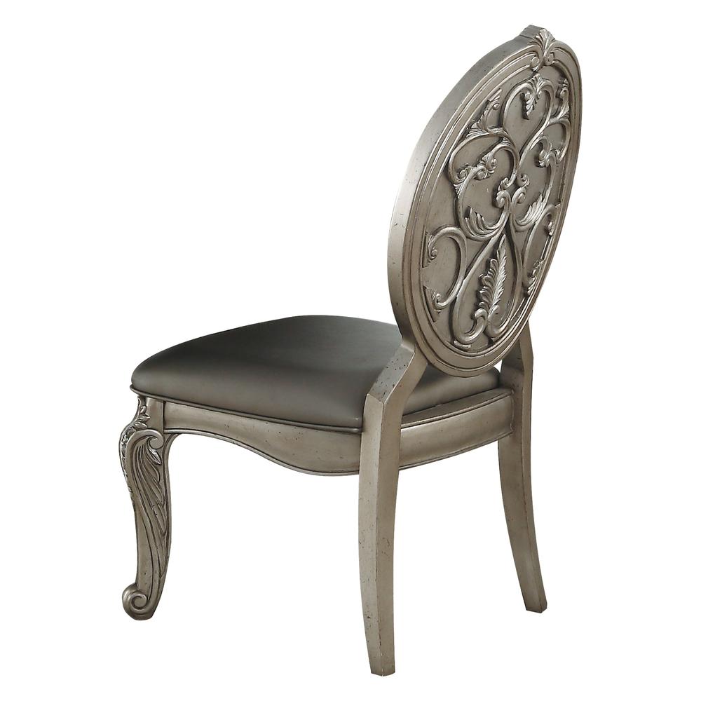 Northville Side Chair (Set-2), Leatherette & Antique Silver