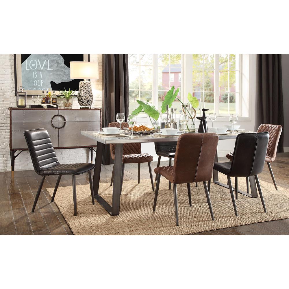 Hosmer Side Chair (Set-2), Black Top Grain Leather & Antique Black