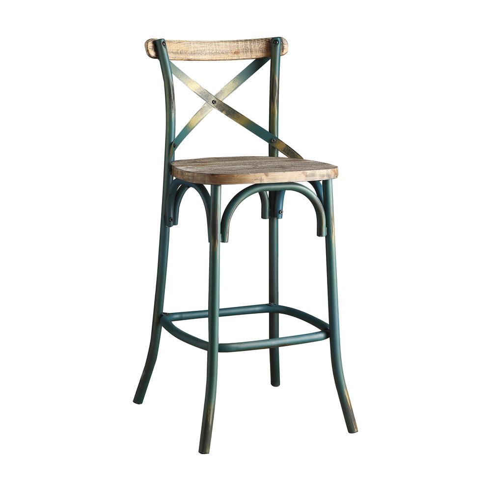Zaire Bar Stool, Antique Turquoise & Antique Oak