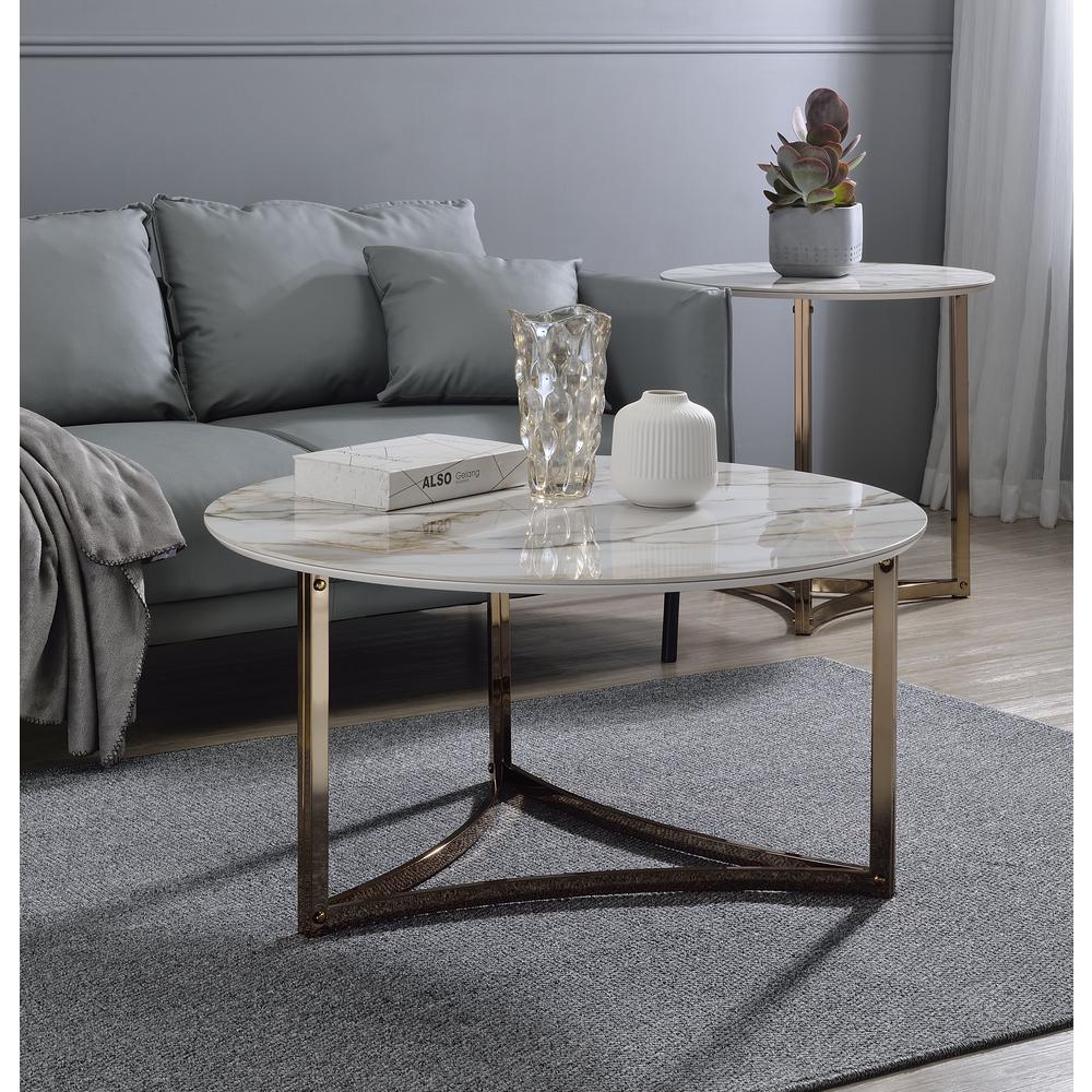 Aziz Coffee Table, Sintered Stone Top & Champagne