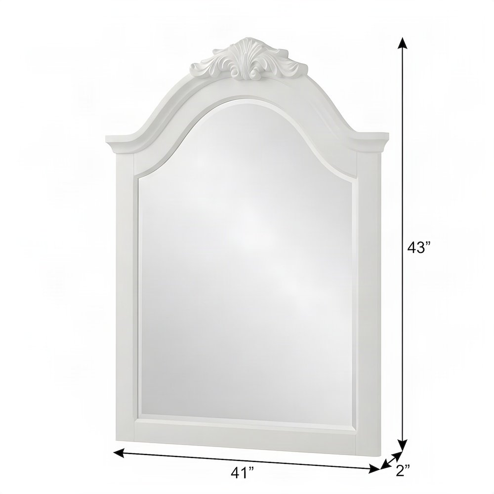 Furnifact Bedroom Vanity Mirror with Wooden Frame and Solid Base, White