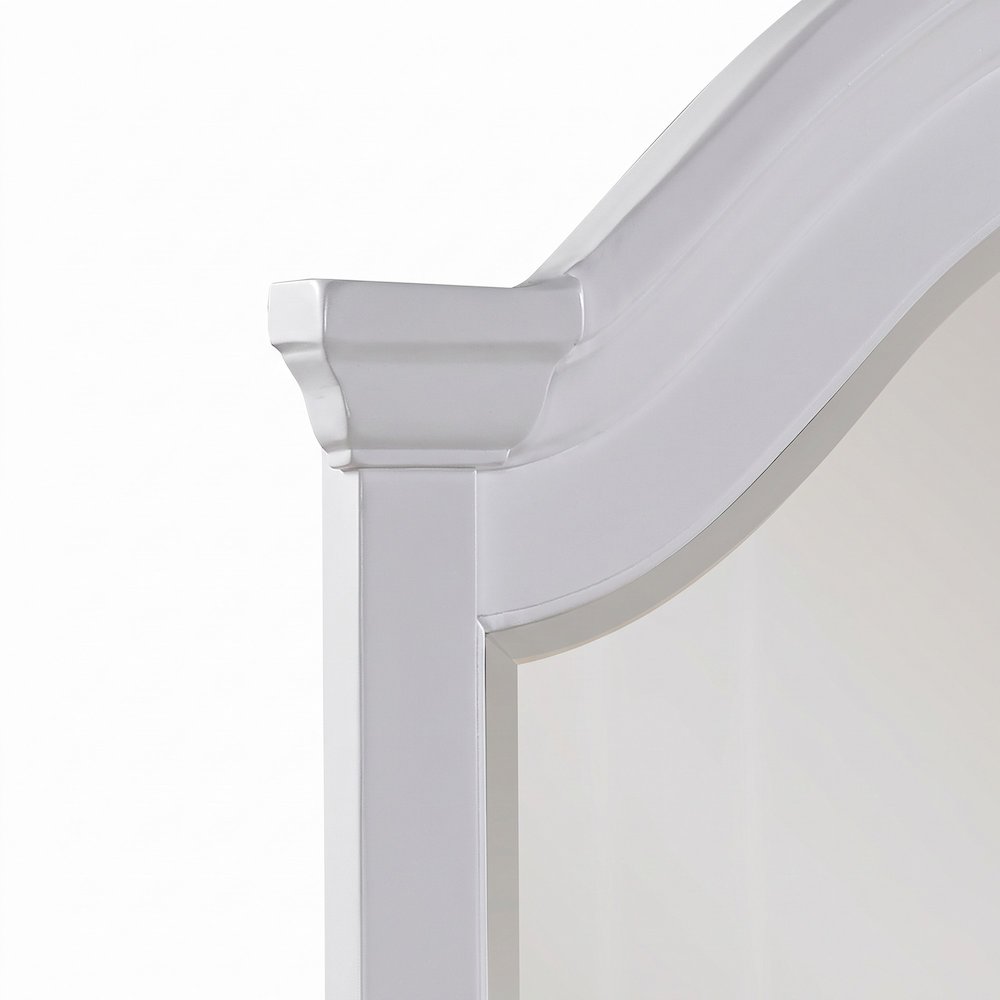 Furnifact Bedroom Vanity Mirror with Wooden Frame and Solid Base, White