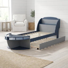Furnifact Twin Trundle Bed with Wood Veneer and Low-Profile Frame, Gray