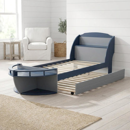 FurniFact Twin Trundle Bed with Wood Veneer and Low-Profile Frame, Gray