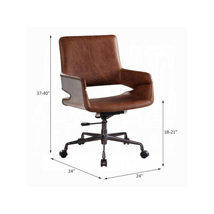 Kamau Swivel Office Chair, Vintage Cocoa Top Grain Leather