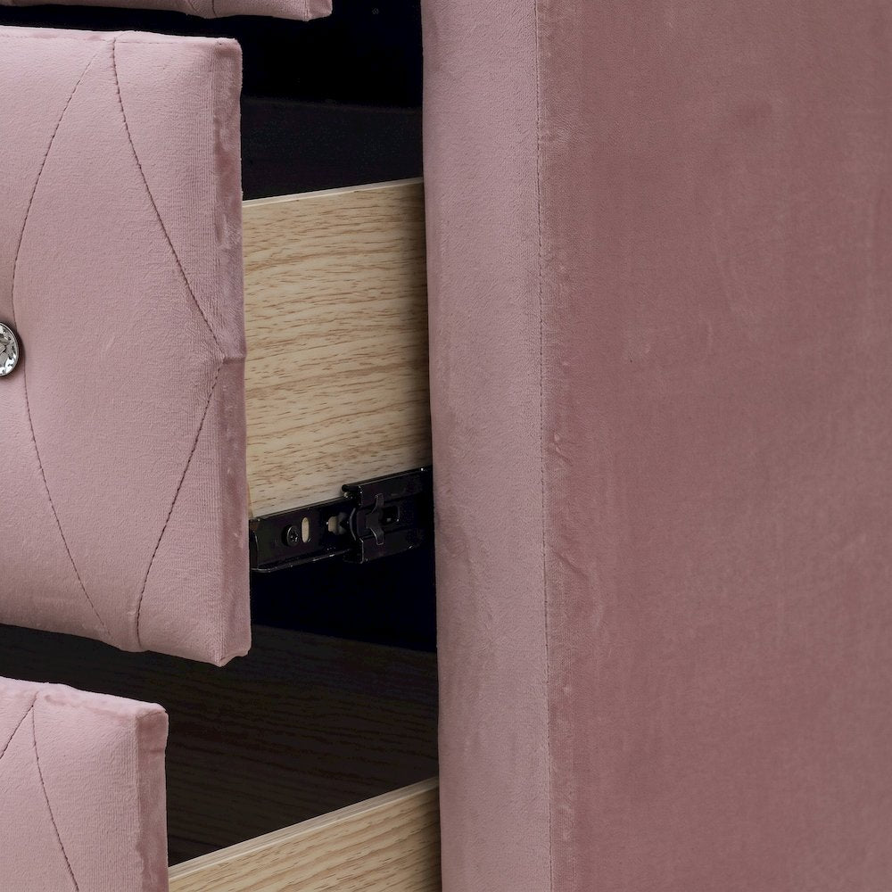 Furnifact 4-Drawer Chest with Fabric-Upholstered Wooden Frame, Pink Fabric